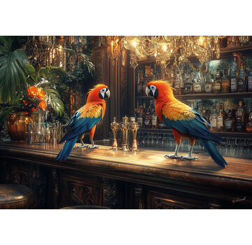 Ter Halle Glasschilderij 160x110cm Ara's aan de bar