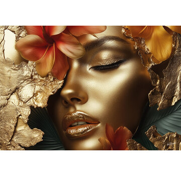 Ter Halle Glasschilderij 160x110cm Gouden vrouw