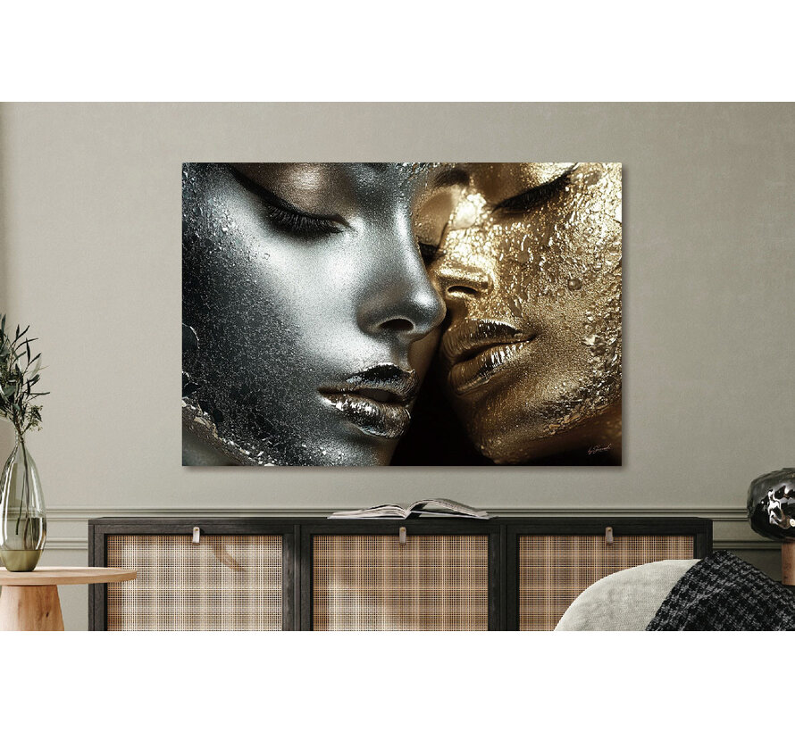 Glasschilderij 160x110cm Gouden/zilveren vrouwen