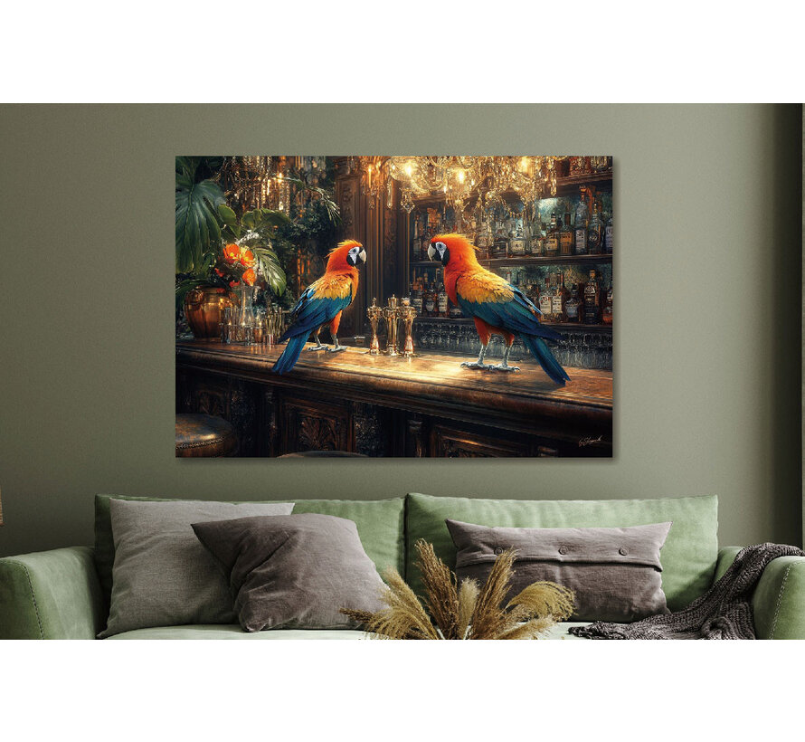 Glasschilderij 160x110cm Ara's aan de bar