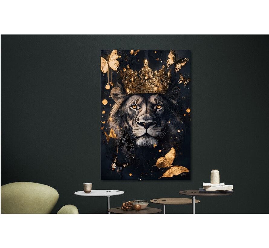 Glasschilderij 110x160cm Leeuw met kroon