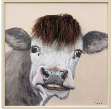 Ter Halle Ingelijst schilderij met imitatie bont 60x60cm Koe zwart