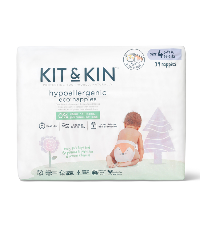 Kit & Kin Ecologische wegwerpluiers (Maat 4: 9-14kg)