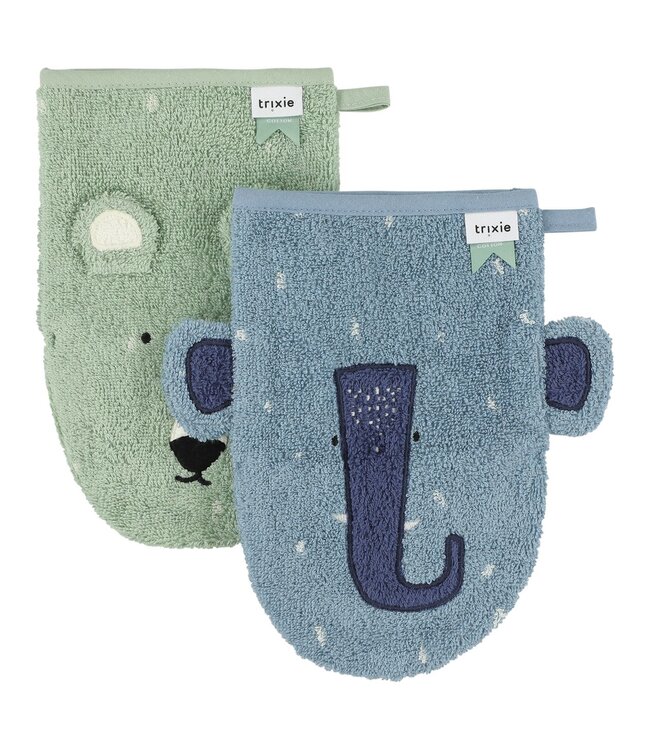 Trixie Washandje 2-pack (Mr. Polar Bear - Mrs. Elephant)