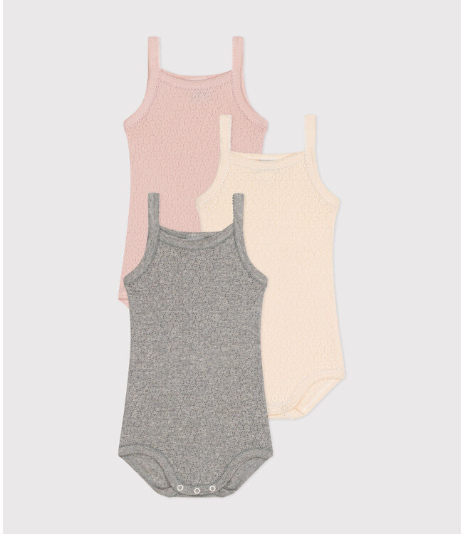 Petit Bateau Body met schouderbandje 3-pack (Beige-Grijs-Roze)