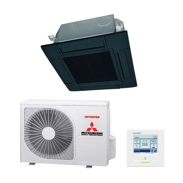 Cassette FDTC25VH Zwart - 60x60 - Single-Split Airco + Paneel & Bedrade bediening - 2,5 kW