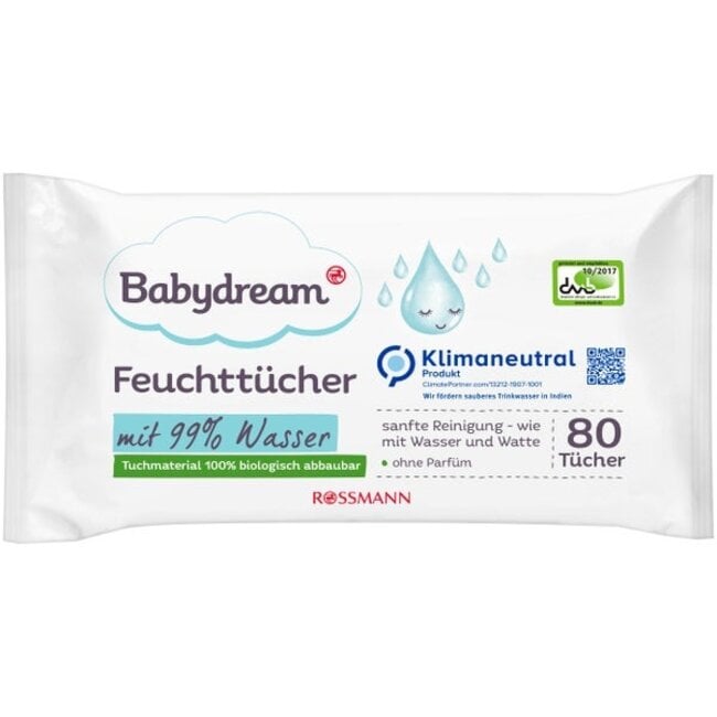 BABYDREAM Vochtige Doekjes 99% Water 4x80st - Duitse Voordeel Drogist