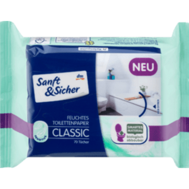 Sanft&Sicher Vochtig Toiletpapier Classic Sensitive Navulpak 70 stuks