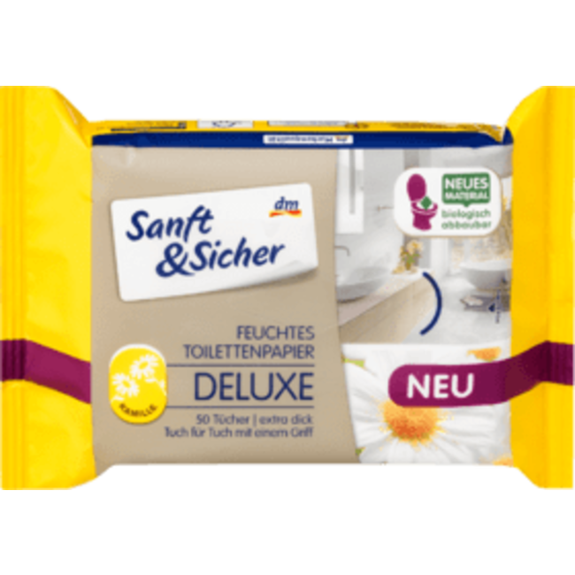 Sanft&Sicher Vochtig Toiletpapier Deluxe Kamille Navulverpakking 50 stuks