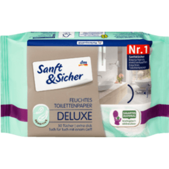 Sanft&Sicher Vochtig Toiletpapier Deluxe Sensitive Navulverpakking 50 stuks