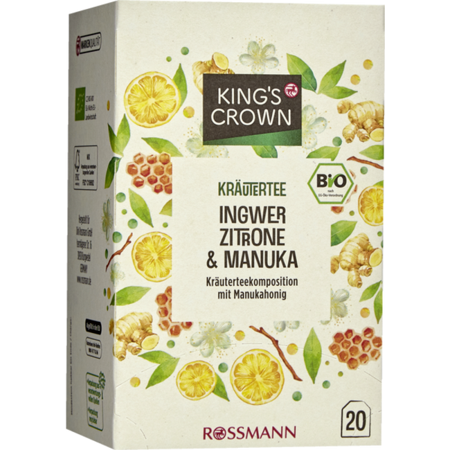 KING'S CROWN Bio Kruidenthee Gember Citroen & Manuka 40g