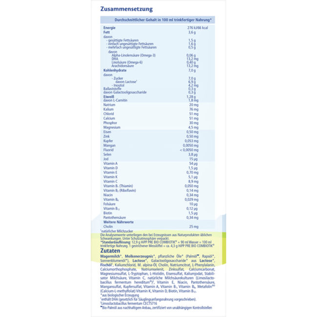 Hipp Bio Zuigelingenmelk PRE Combiotic Vanaf de Geboorte 600g