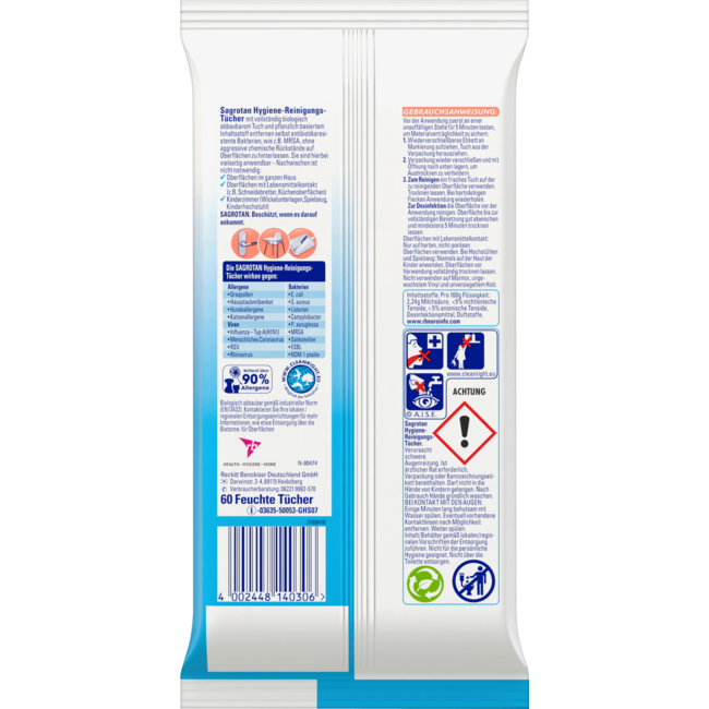 SAGROTAN Hygiëne Reinigingsdoekjes 60st
