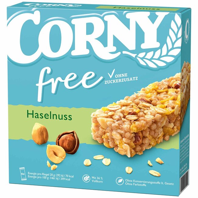 CORNY Mueslirepen Free Hazelnoot 6x20g