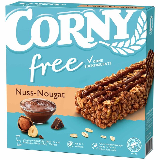 CORNY Mueslirepen Free Nut Nougat 6x20g