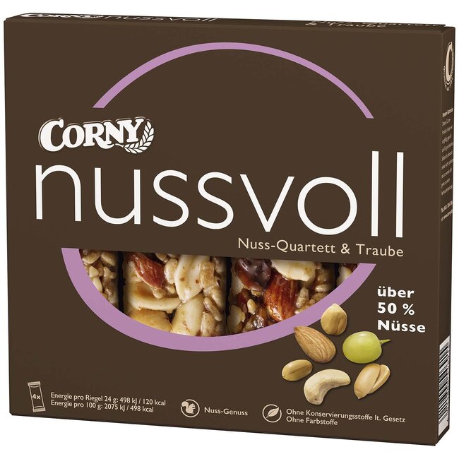 CORNY Mueslirepen Nussvoll Notenkwartet & Druiven 4x24g