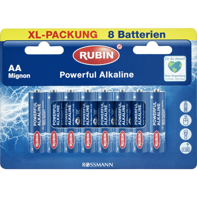 RUBIN Powerful Alkaline Batterijen AA XL-Pack 8st