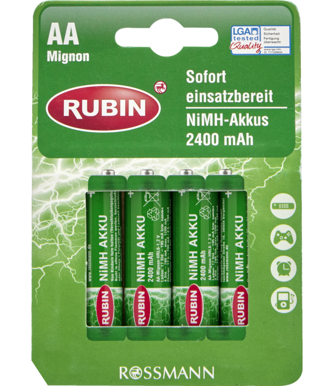 hoofdkussen Twinkelen Salie RUBIN Oplaadbare Batterijen AA Mignon 4st - Duitse Voordeel Drogist