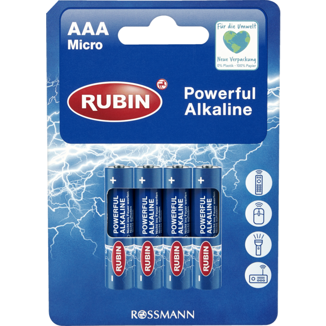 RUBIN Powerful Alkaline Batterijen AAA 4st