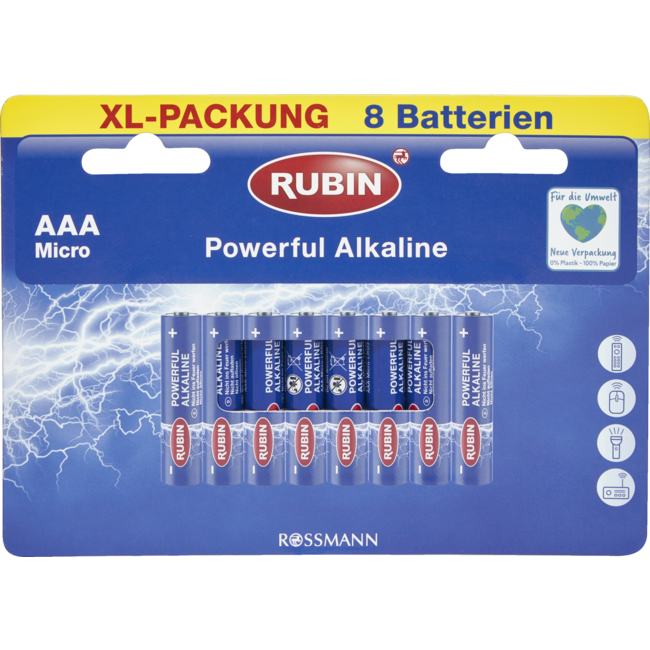 RUBIN Powerful Alkaline Batterijen AAA XL-Pack 8st