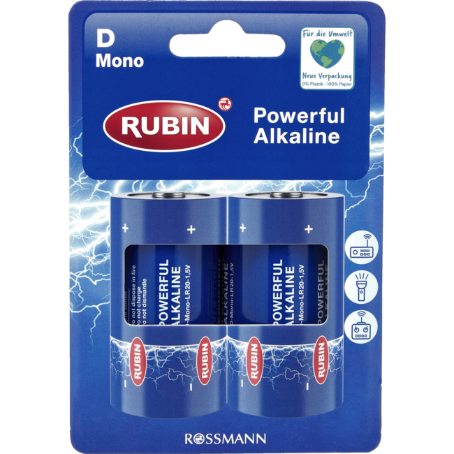 RUBIN Powerful Alkaline Batterij D Mono 2st