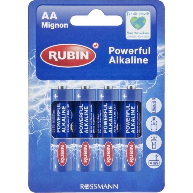 RUBIN Powerful Alkaline Batterijen AA 4st