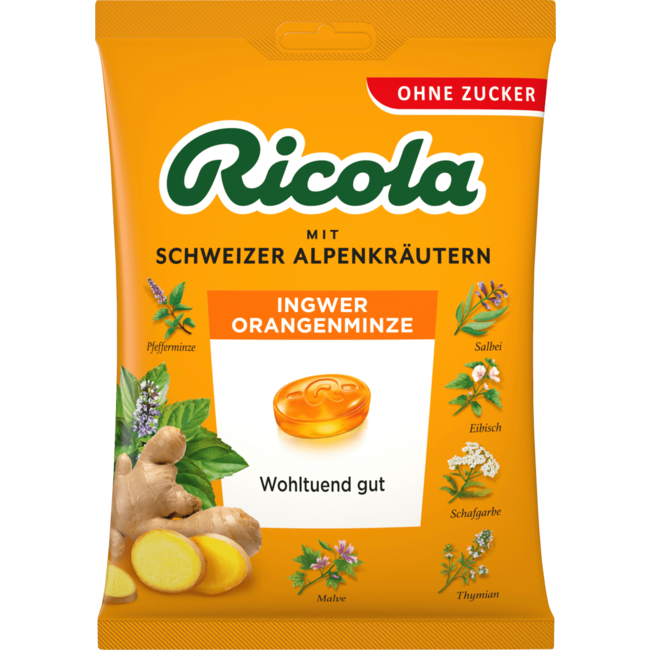 RICOLA Gember Sinaasappelmunt Kruidenpastilles 75g