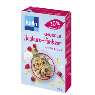 Kölln Kölln Crunchy Yoghurt Framboos Haver Muesli 30% Minder Vet