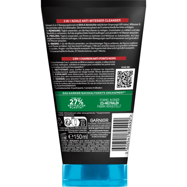 Garnier Skin Active Reinigingsgel Skin Clear 3in1 Anti-Meeëter 150 ml