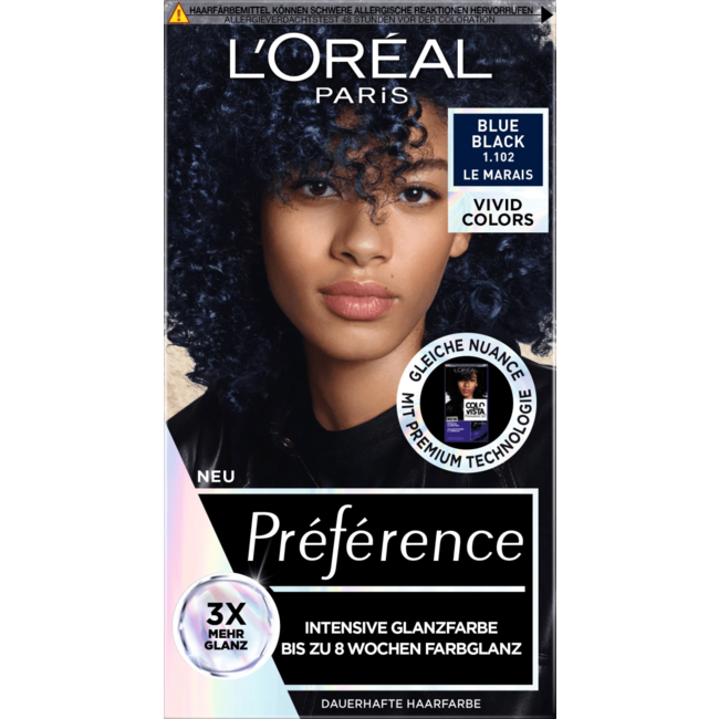 L'Oréal Paris Préférence Haarverf Vivid Colors 1.102 Blauw Zwart 1 St