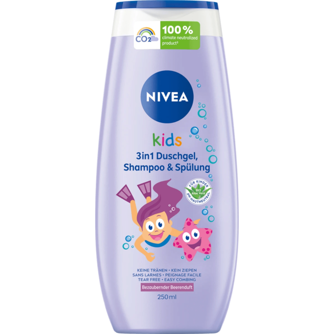 Nivea Kids Kinderen Douchegel & Shampoo & Spoeling 3in1 Bessengeur 250 ml