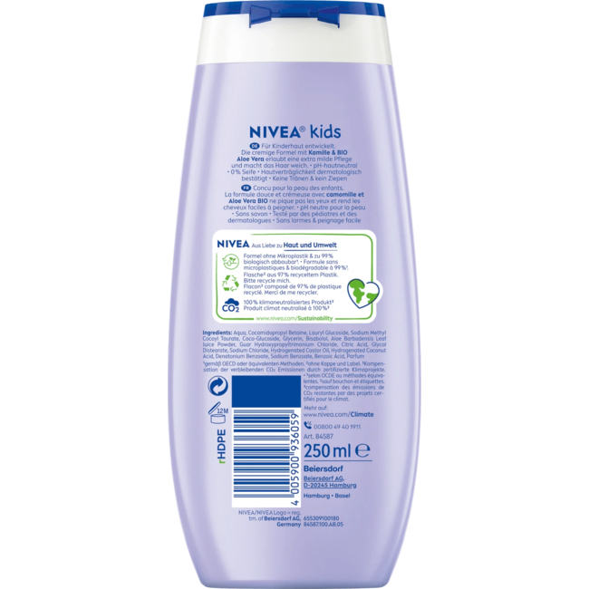 Nivea Kids Kinderen Douchegel & Shampoo & Spoeling 3in1 Bessengeur 250 ml