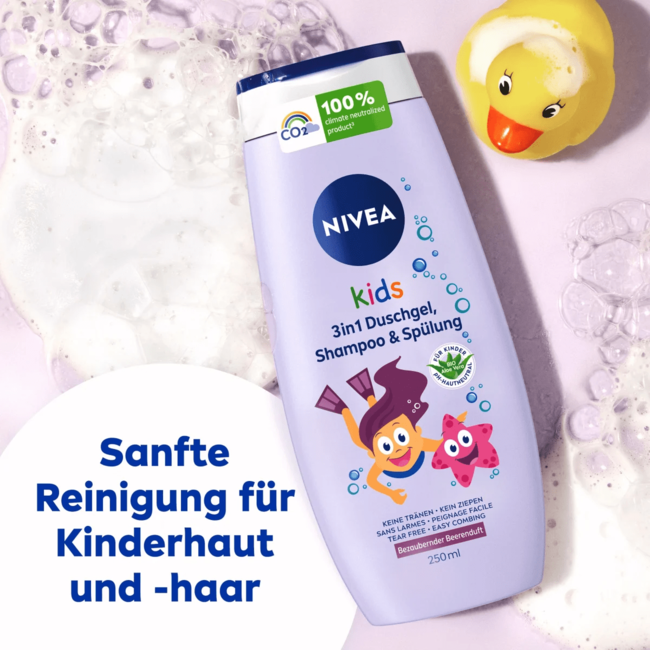 Nivea Kids Kinderen Douchegel & Shampoo & Spoeling 3in1 Bessengeur 250 ml