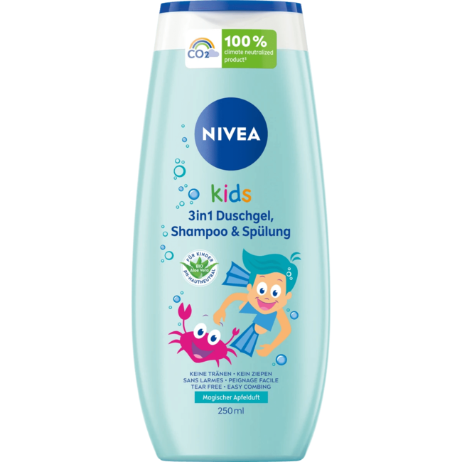 Nivea Kids Kinderen Douchegel & Shampoo & Spoeling 3in1 Appelgeur 250 ml