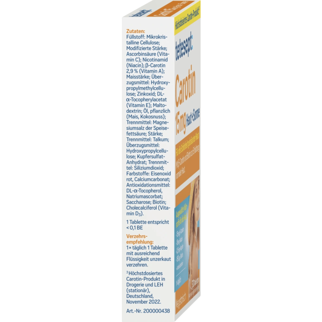 Tetesept Caroteen Huid + Zon Tabletten 30 St 15 g