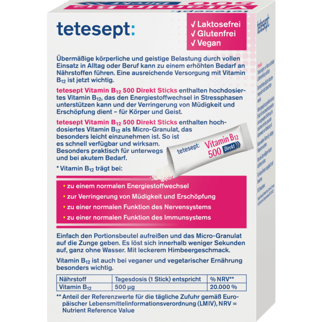 Tetesept Vitamine B12 500µg Sticks 20 St 36 g