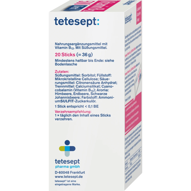 Tetesept Vitamine B12 500µg Sticks 20 St 36 g
