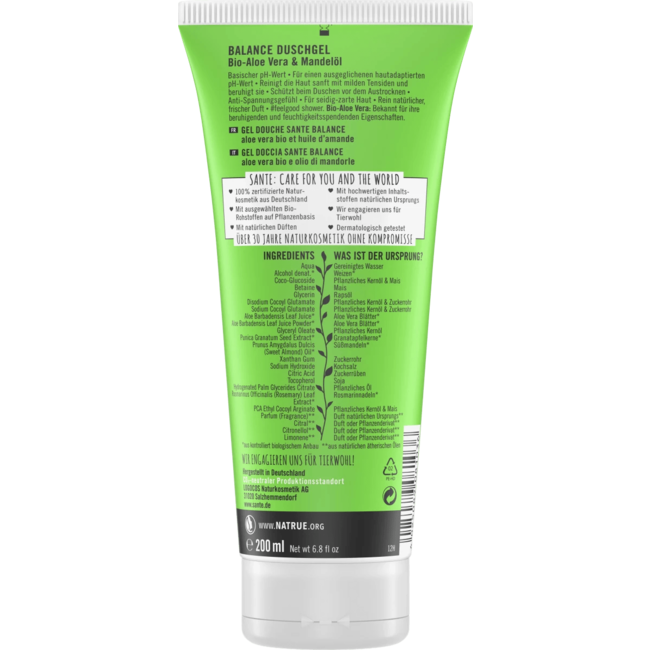 Sante Naturkosmetik Douchegel Balance Bio-Aloë Vera & Amandelolie 200 ml