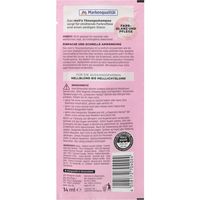 Réell‘E Tintshampoo 8.1 Platinablond 14 ml