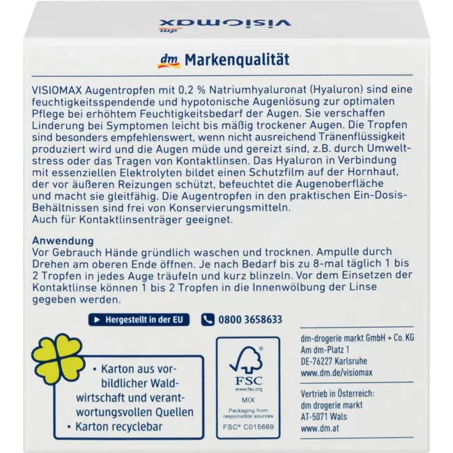 Visiomax Oogdruppels Met 0,2% Hyaluronzuur 15 St