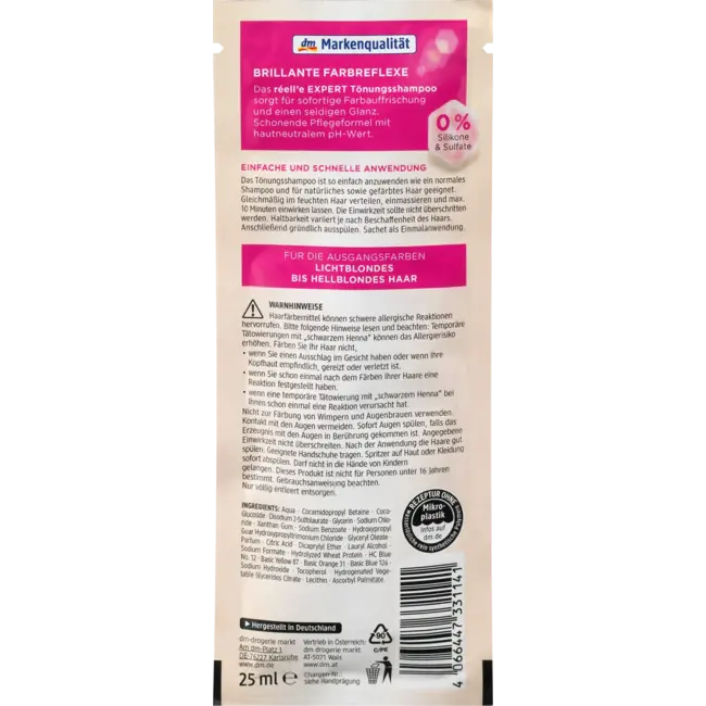 Réell‘E Expert Tintshampoo 9.13 Tarweblond 25 ml