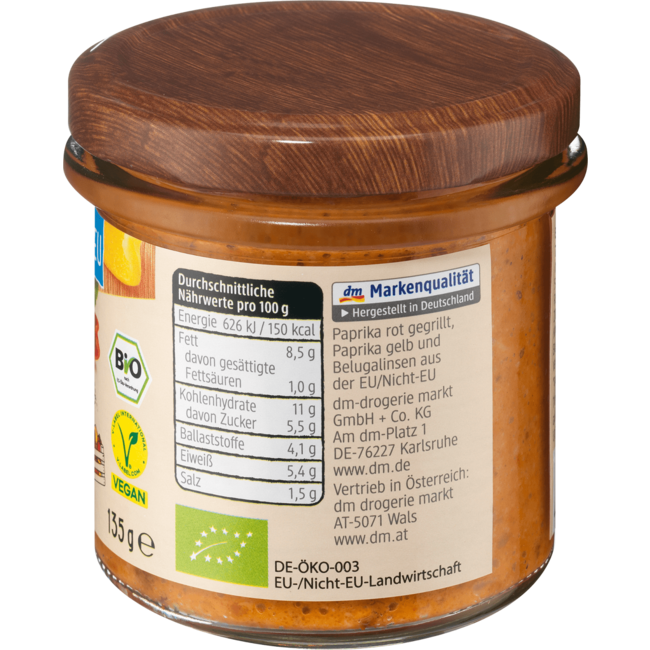 dmBio Groentespread Gegrilde Paprika & Beluga Linzen 135 g