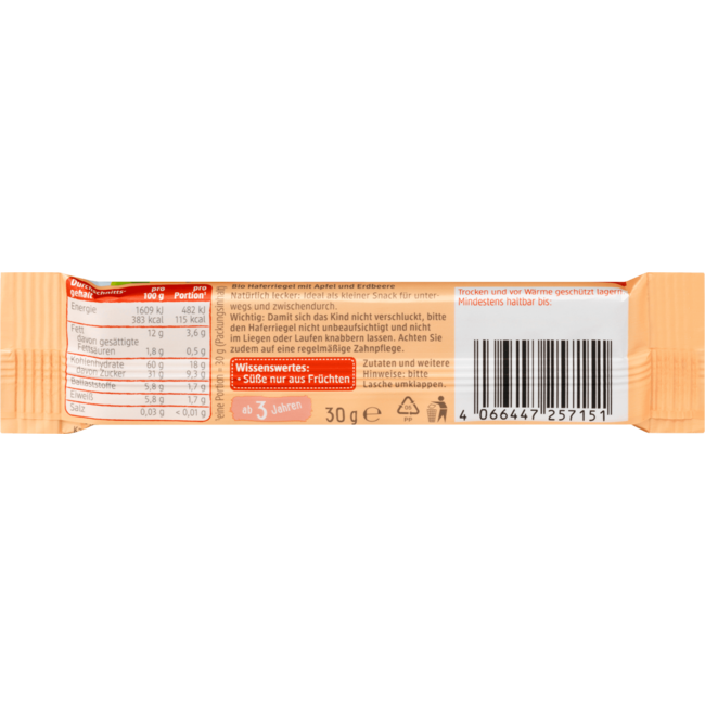 dmBio Kinder Fruitreep Haver Appel-Aardbei Vanaf 3 Jaar 30 g