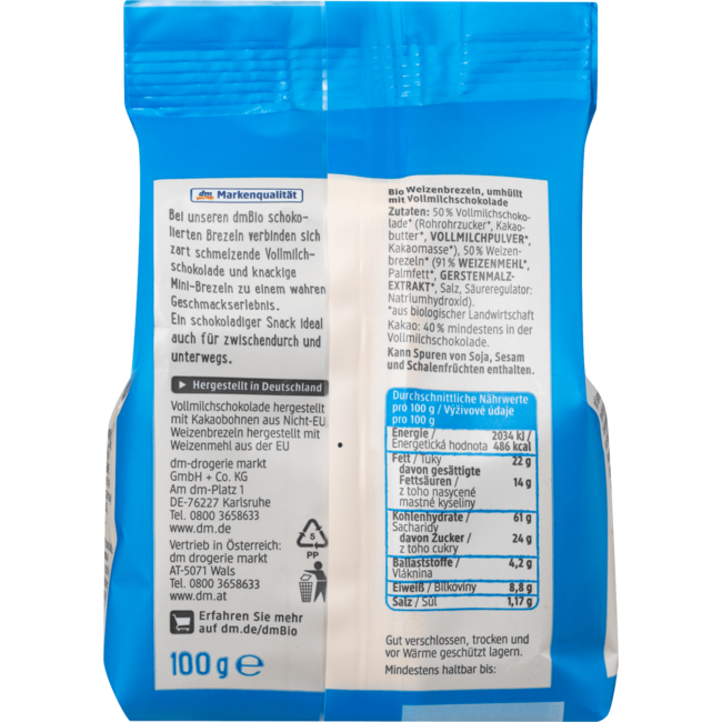 dmBio Chocolade Pretzels Volle Melkchocolade 100 g
