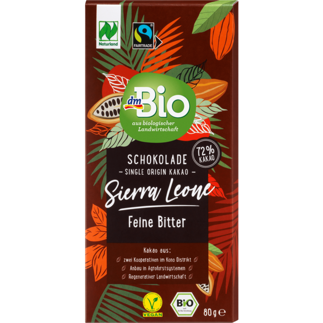 dmBio Chocoladereep Sierra Leone Fijn Bitter 80 g