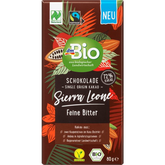 dmBio Chocoladereep Sierra Leone Fijn Bitter 80 g