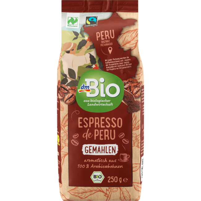 dmBio Gemalen Koffie Espresso De Peru 250 g