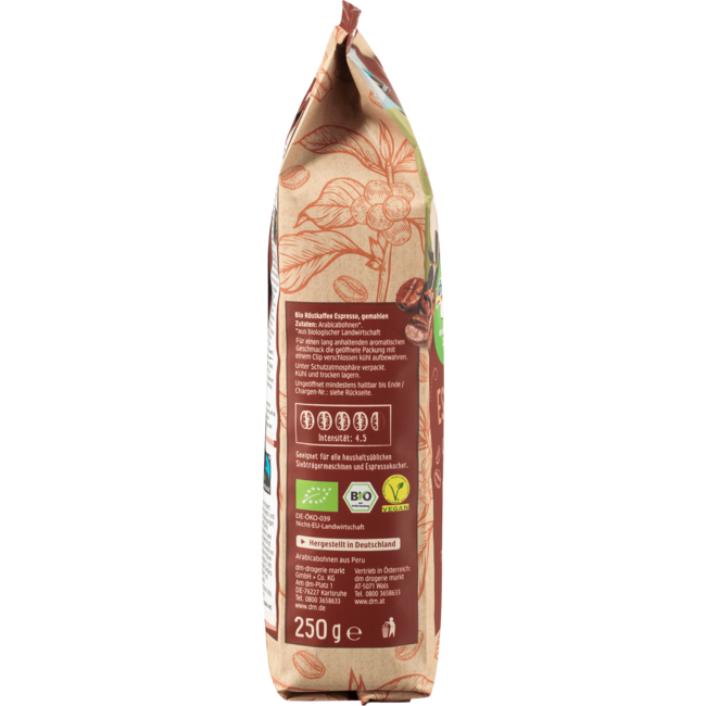 dmBio Gemalen Koffie Espresso De Peru 250 g