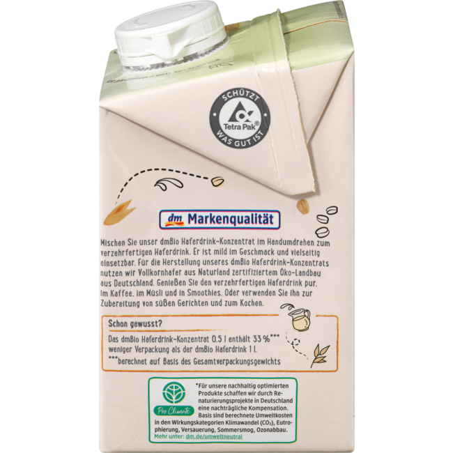 dmBio Haverdrank Concentraat 0,5 L Geeft 1,5 L