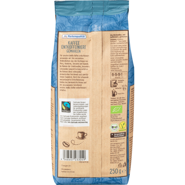 dmBio Gemalen Koffie Cafeïnevrij 250 g